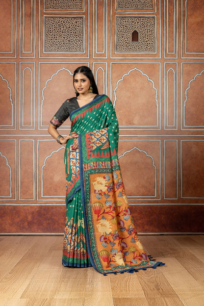 Kusum Green Soft Slub Saree
