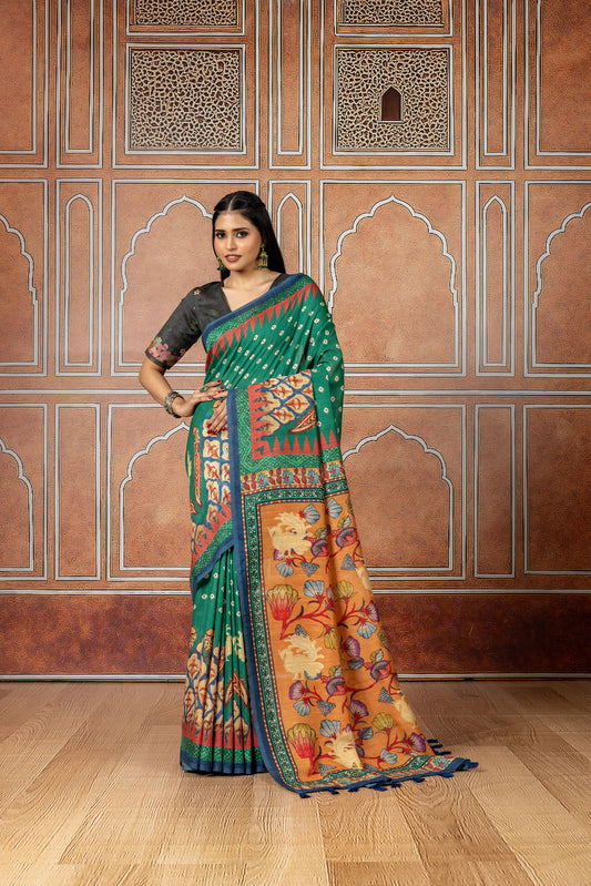 Kusum Green Soft Slub Saree