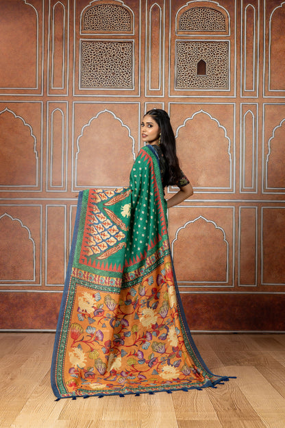 Kusum Green Soft Slub Saree