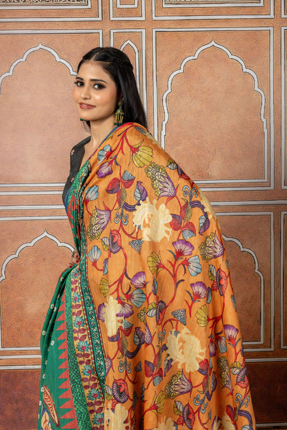 Kusum Green Soft Slub Saree