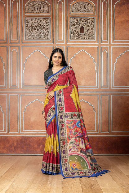 Leher Rani Mustard Soft Slub Saree