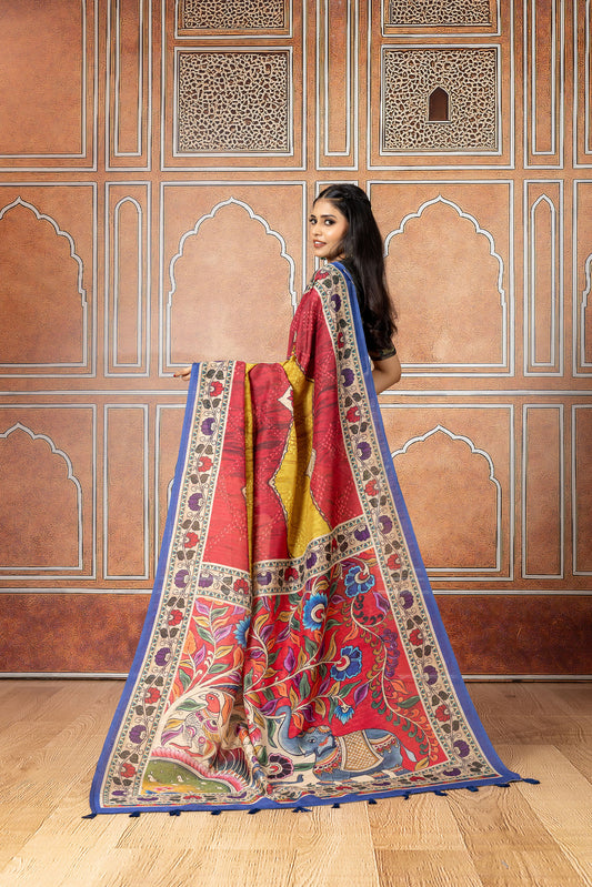 Leher Rani Mustard Soft Slub Saree
