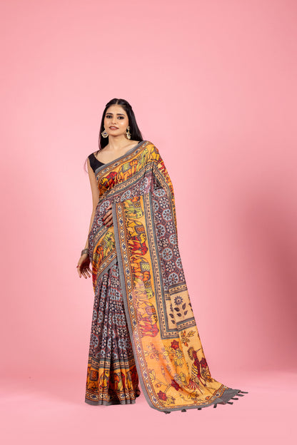 Chitravali Mustard Soft Slub Saree