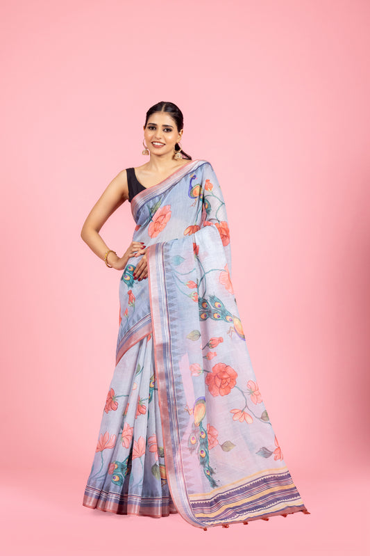 Utsav Mor Linen Saree