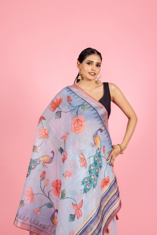 Utsav Mor Linen Saree