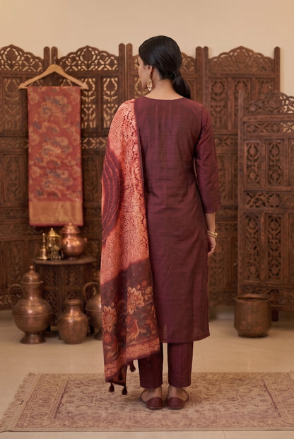Maroon Bandhani Print Suit Set