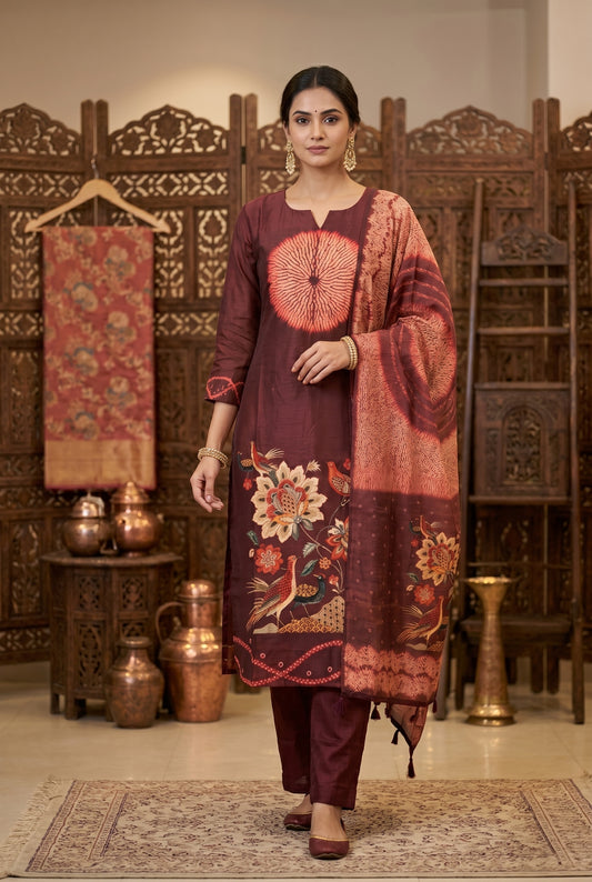 Maroon Bandhani Print Suit Set