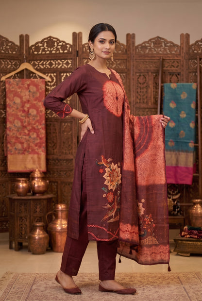 Maroon Bandhani Print Suit Set