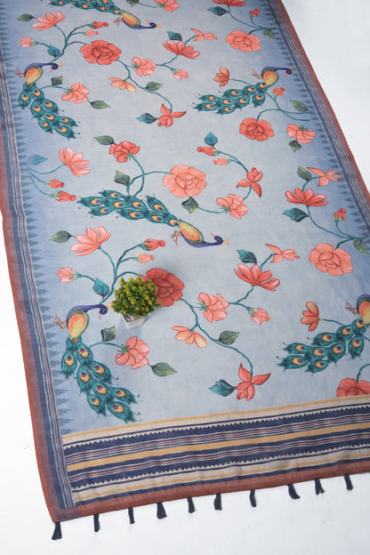 Utsav Mor Linen Saree - Yuvani