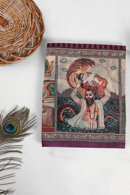 Vrindavan Leela Purple Printed Saree - Yuvani