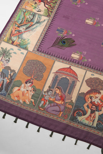 Vrindavan Leela Purple Printed Saree - Yuvani
