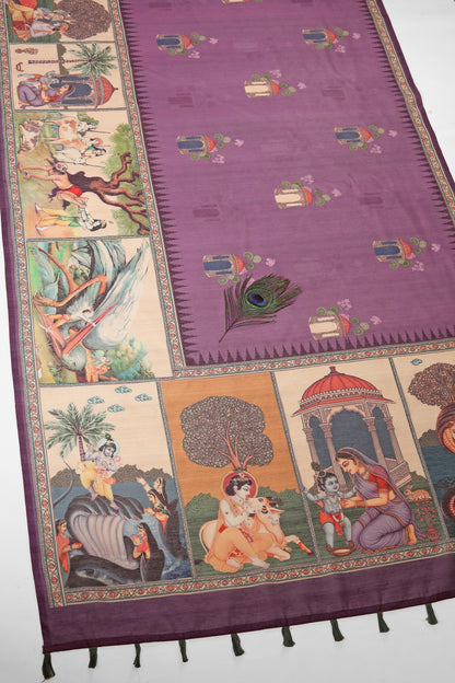 Vrindavan Leela Purple Printed Saree - Yuvani
