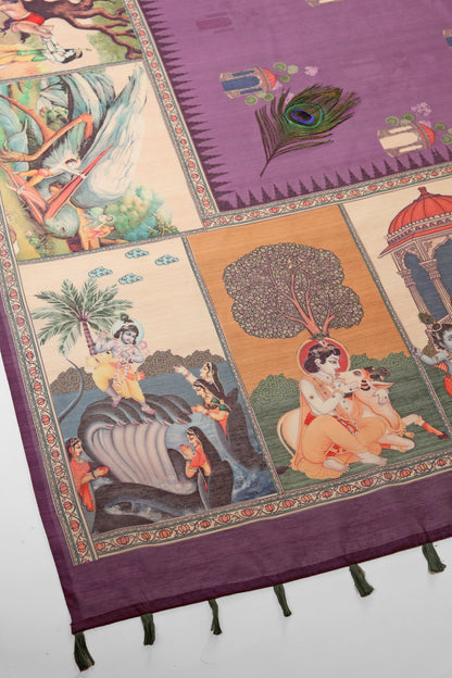 Vrindavan Leela Purple Printed Saree - Yuvani