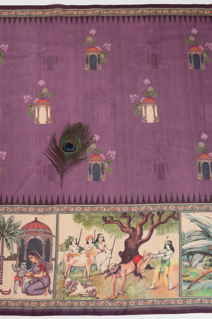Vrindavan Leela Purple Printed Saree - Yuvani