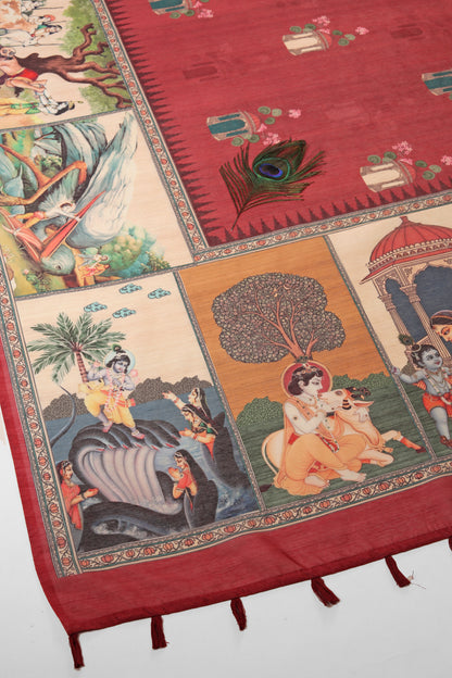 Vrindavan Leela Red Printed Saree - Yuvani