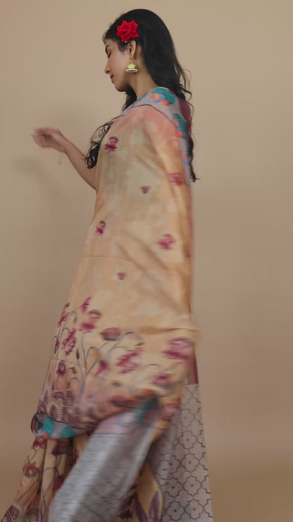 Pichwai Print Mustard Color Saree