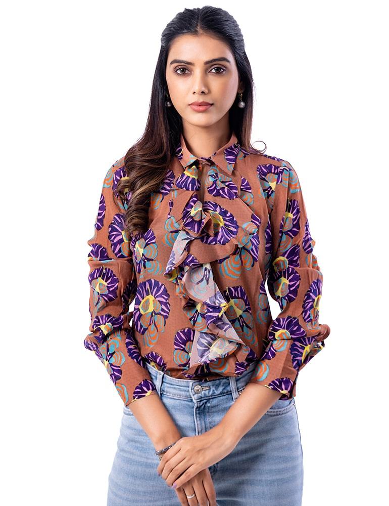 Beautiful Browns Frill Top | Yuvani