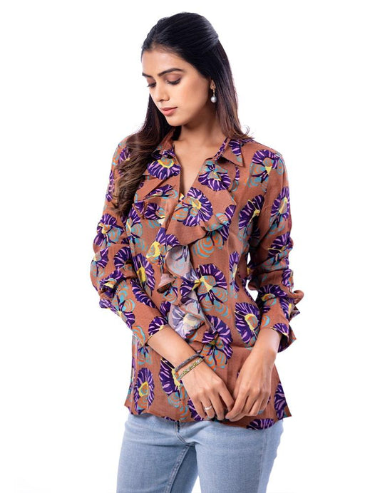 Beautiful Browns Frill Top - Yuvani