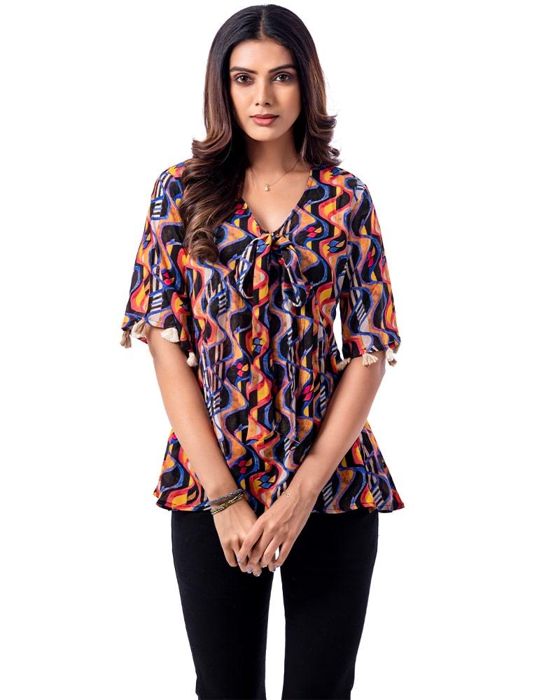Trippy Trance Bow Top | Effortless Elegance: Must-Have Tops for the Fashion-forward | Yuvani